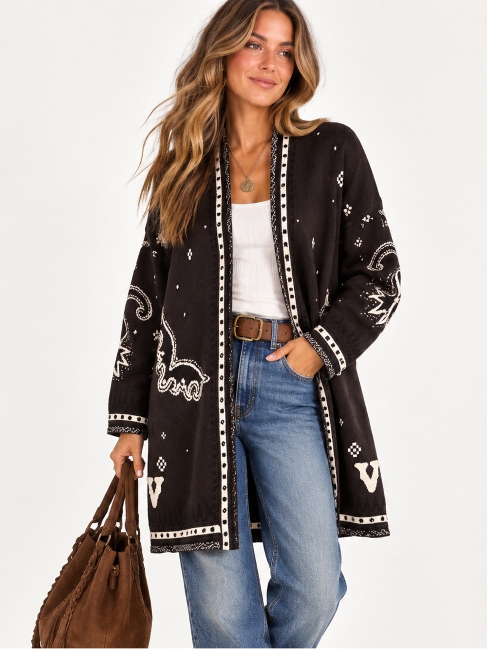 153.New Open-Front Sweater Cardigan - Women